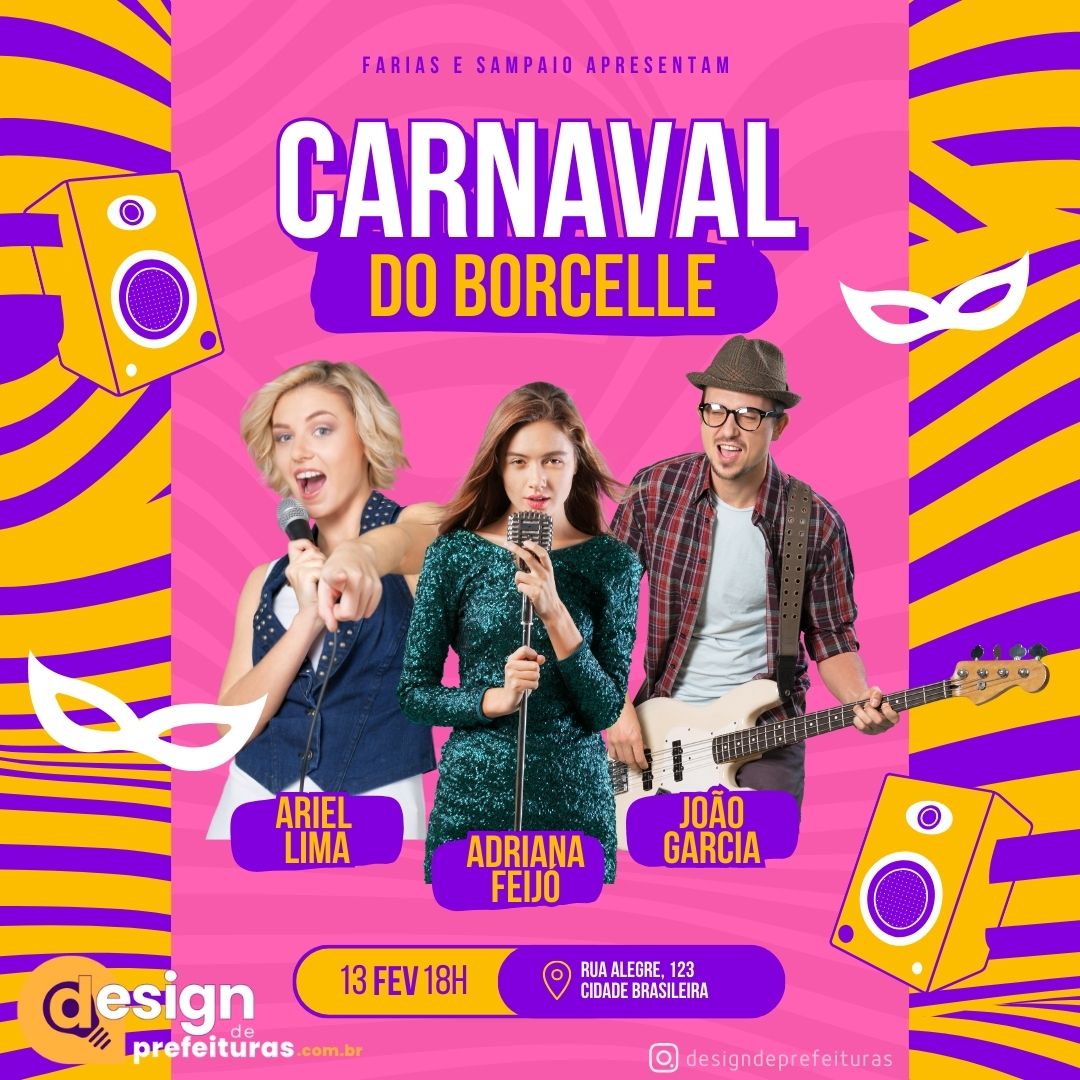 Post Para Instagram Bloco De Carnaval Show Moderno Roxo Rosa E Amarelo