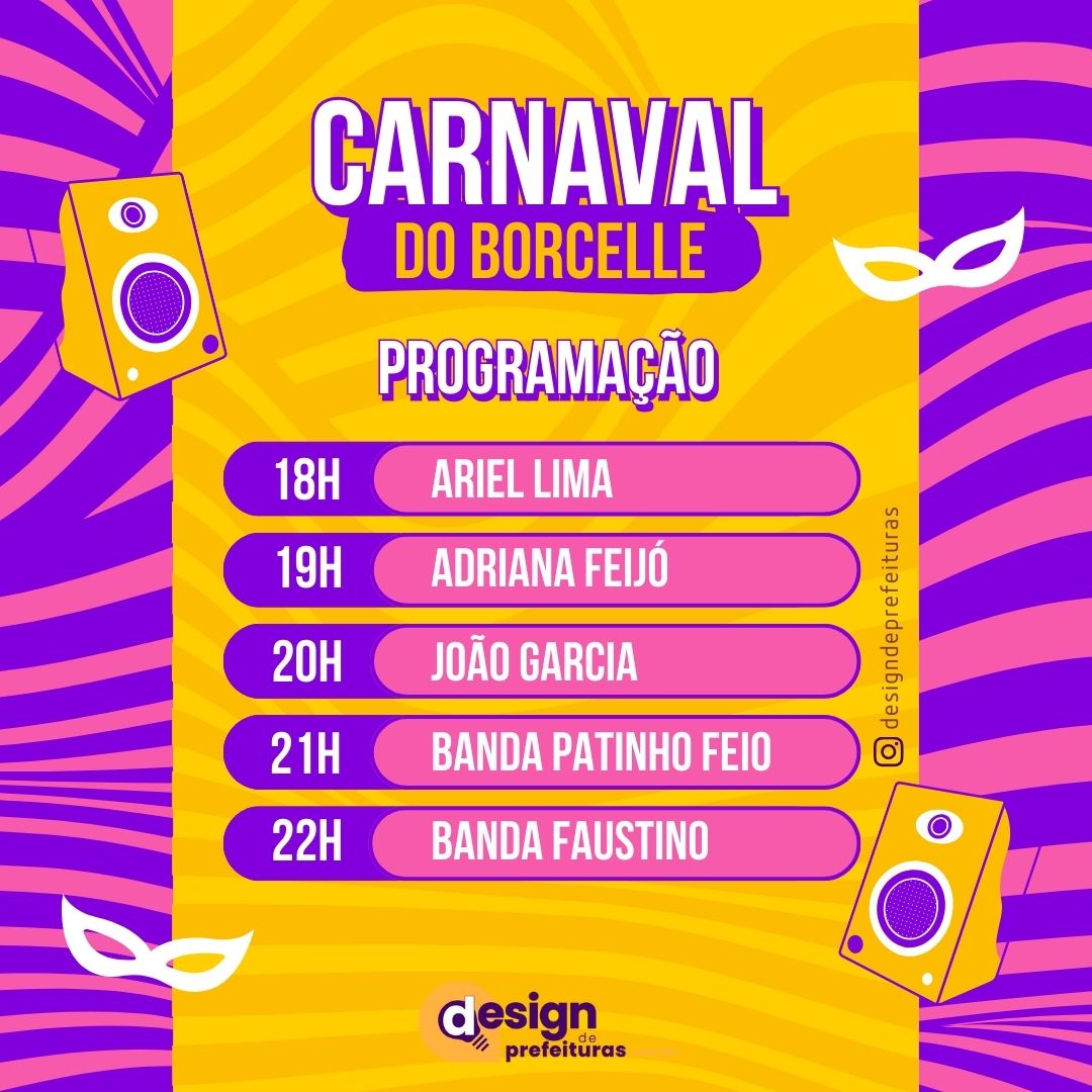 Post Para Instagram Programação Carnaval Moderno Roxo Rosa E Amarelo