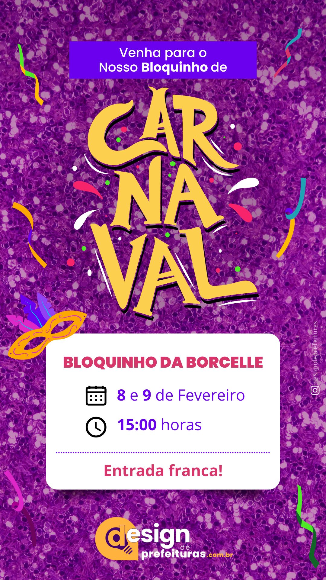 Bloquinho de carnaval roxo story instagram