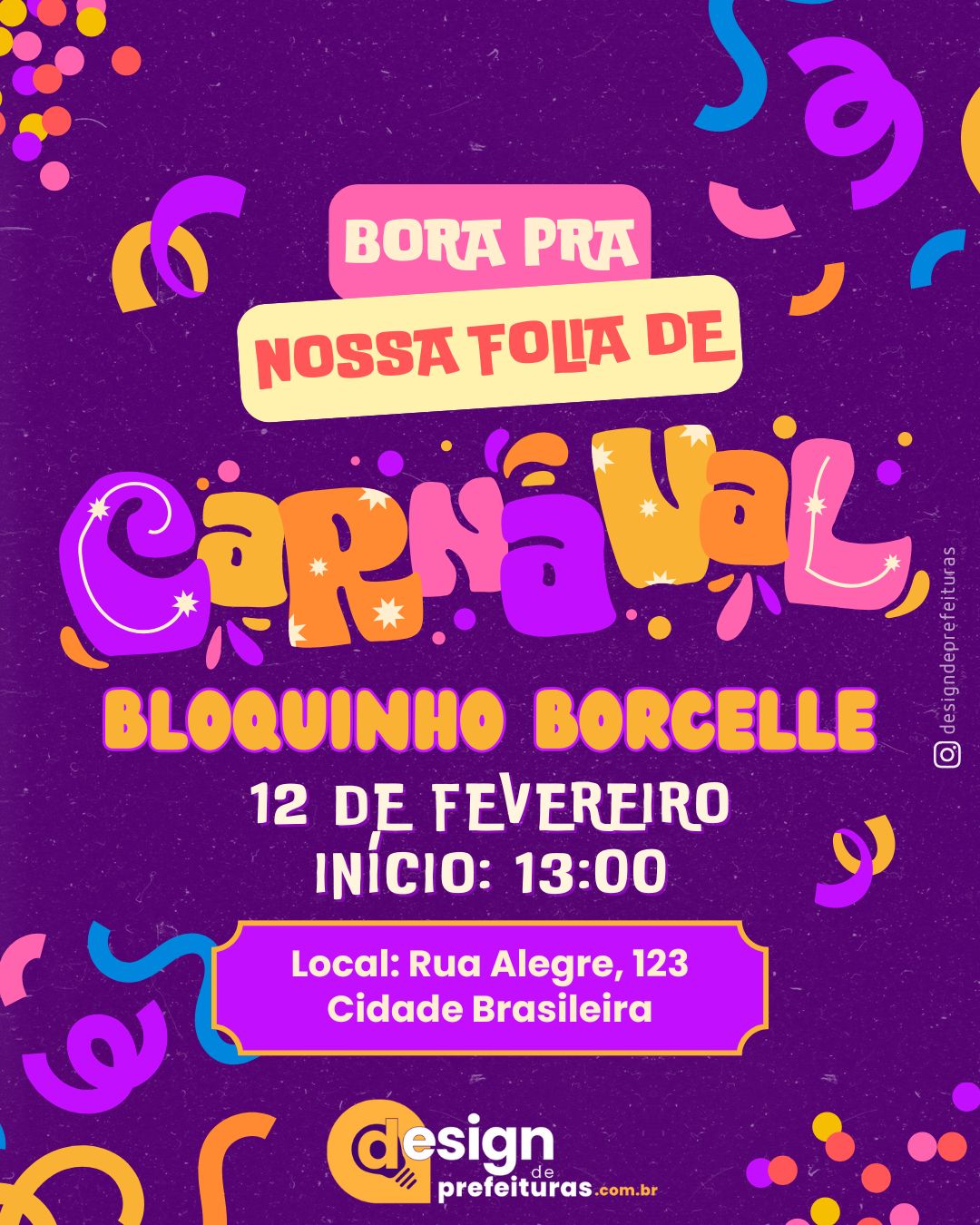 Carnaval Convite Bloquinho Colorido Divertido Post Para Instagram