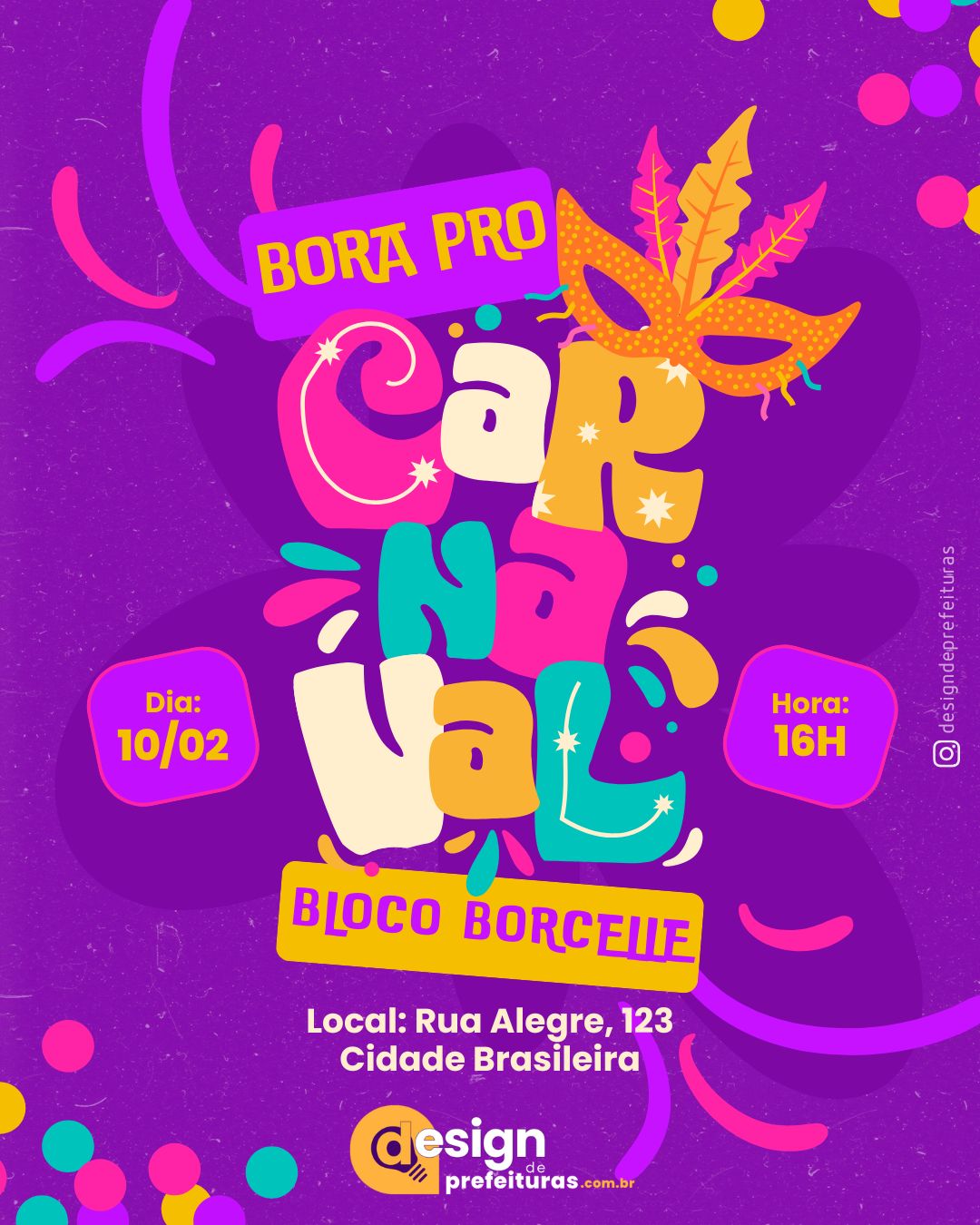 Carnaval Convite Folia Bloquinho Colorido Divertido Post Para Instagram